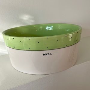 Rae Dunn Green Dotted Dog Bowl “Bark.”